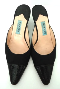 SUAREZ Italy Vero Cuoio Women's Black Leather Fabric Mules Size-7.5/37.5 - Picture 1 of 16