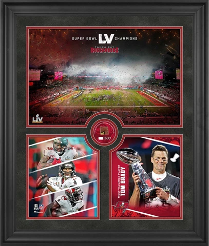 Buccaneers Super Bowl LV Champs FRMD 20x24 Collage w/Piece of GU Football-LE/500 Cover
