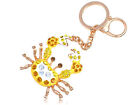 Yellow Paint Gold Tone Crab w/ Topaz and Light Topaz Crystal Keychain