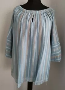 Wrap London Ladies Blue White Beige Striped Smock Tunic Top Size 18 NWT - Picture 1 of 12