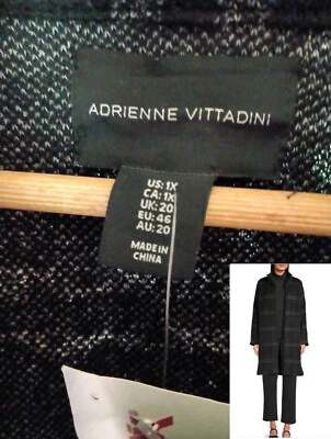 Abrigo Adrienne Vittadini Talla 1X Mezcla Lana Ventana L/S Frontal A Presión Negro/Gris Nuevo con Etiquetas Foto 1 de 4