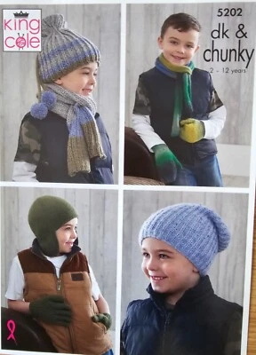 Knitting Pattern for Children's Accessories in DK  & Chunky Wool King Cole 5202 - Image 1 of 4