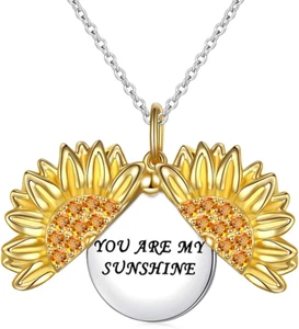 You Are My Sunshine Sunflower Locket Necklace That Holds Pictures in Sterling Si - Picture 1 of 7