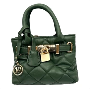 Badgley Mischka Mini Tote Bag w/ Front Lock Chive Green Quilted Vegan (MSRP $99) - Picture 1 of 6