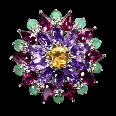 Anillo de plata de ley 925 pera rodolita granate esmeralda piedras preciosas joyería talla 8 Foto 1 de 4