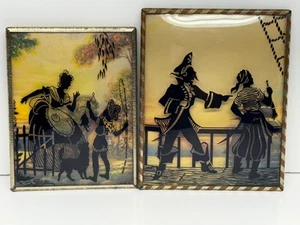 Vintage Silhouette umgekehrt bemalt Blase Glas Pirat und Mama mit Kind Bilder - Bild 1 von 8
