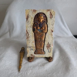 Egyptian Pharaoh Sarcophagus Wall Plaque & Pen–Tutankhamun Mummy Theme Souvenir - Picture 1 of 14