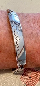 Brighton bracelet engraved "sisters",silver plated,center bar w/side chains - Picture 1 of 4
