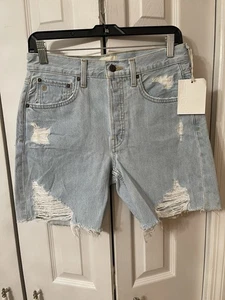 Pantaloncini lunghi relaxed Etica Narin nuovi con etichette nel lavaggio "Blue Mist" taglia 26 cuciture interne 7' - Foto 1 di 9