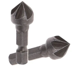 2PCS 5 Flute Countersink Drill Bits 90 Degree Hex Shank Woodworking Hole Opener - Picture 1 of 9