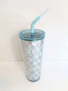 Starbucks 2024 Silver Holographic Fun Straw 24 Oz Cold Cup Tumbler Neu Versand 🆓 - Bild 1 von 8