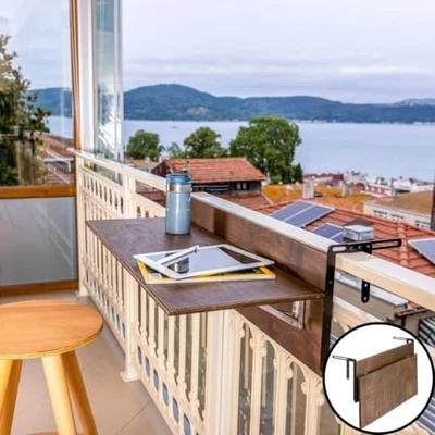 阳台栏杆桌,户外折叠 L:39.5 x 11.8 英寸胡桃木 — 第 1/4 张图片