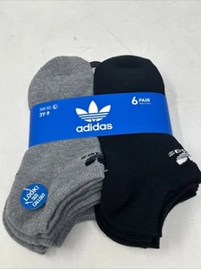 6 Pairs Adidas Originals Kids Trefoil No Show Socks Youth 3-9 Heather Grey/Black - Picture 1 of 8