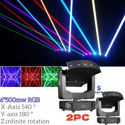 6Eyes RGB Beam Laser Moving Head XYZ Infinite Rotation Show DMX Stage DJ Laser - Image 1 of 4