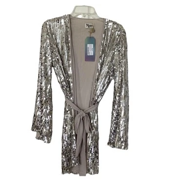 Mini Vestido Show Me Your Mumu Giselle Kimono Envolvente Plateado Lentejuelas Fiesta Pequeño Discoteca Foto 1 de 4