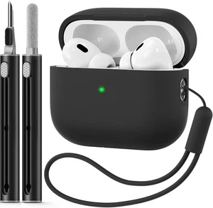 für AirPods Pro 2 Hülle 2022/2023 mit Reinigungsset, weiches Silikon A - Schwarz - Bild 1 von 6