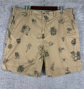 Polo Ralph Lauren Shorts Mens 40 Beige Khaki All Over Print Chino University - Picture 1 of 9