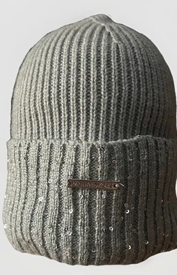Gorro tejido Michael Kors gris plata lentejuelas logotipo Foto 1 de 4