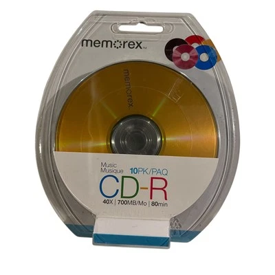 Vintage Memorex Music CD-R Recordable Media Music 40X 700MB/Mo 80 Mins 10 Pack - Image 1 of 2