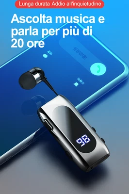 AURICOLARE CUFFIA BLUETOOTH RETRATTILE WIRELESS CLIP VIBRAZIONE iOS ANDROID K55 - Immagine 1 di 4