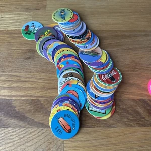 Vintage 90s Pogs Mixed lot Holographic 8ball yinyang skulls Coca Cola POG w case - Picture 1 of 10