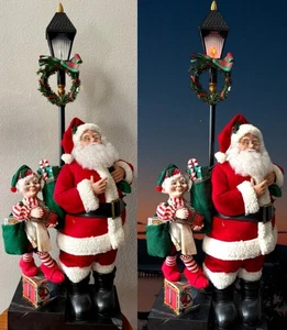 Vtg. 1995 Holiday Creations Animatronic Santa w/Elf-Flickering Lamp 34” ~Rare* - Picture 1 of 16