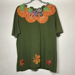 Vintage 90er Jahre selbstgemacht groß ? Halloween Katze Kürbis Neuheit Puffy Print Shirt Top - Bild 1 von 4