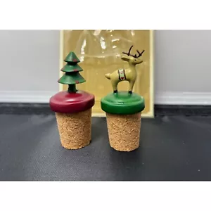 Seasonal Bottle Stoppers Set of 2 Christmas Tree Reindeer Cork New - Picture 1 of 6