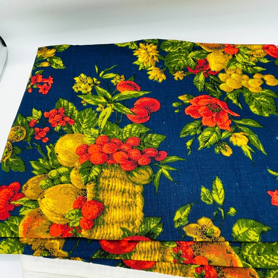 1+ Yarda Vintage Casa N Hogar Telas Cestas de Frutas Azul Rojo Corteza Tela Algodón Foto 1 de 4