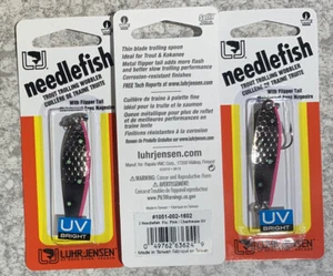 Paquetes de 3 peces aguja Luhr Jensen 2"" con cola de aleta Flo rosa Chartreuse UV - Imagen 1 de 1