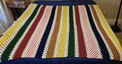 Vintage Handmade Blanket Afghan 66x64” Some Repair Needed Cottage Core Multi - Image 1 of 4