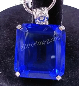 Natural Blue Sapphire 82.85 Ct IGL Emerald Cut 925 Solid Silver Pendant Gems 25F - Picture 1 of 8