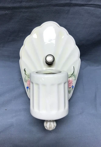 Vintage Ceramic Ivory Porcelain Wall Sconce Floral Light Fixture Old 95-23B Cover