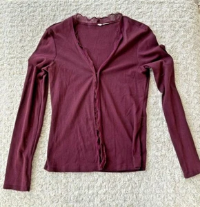 Anthropologie Dark Purple Stretch Cotton Cardigan w/Silk Trim Size M No Tags - Picture 1 of 4