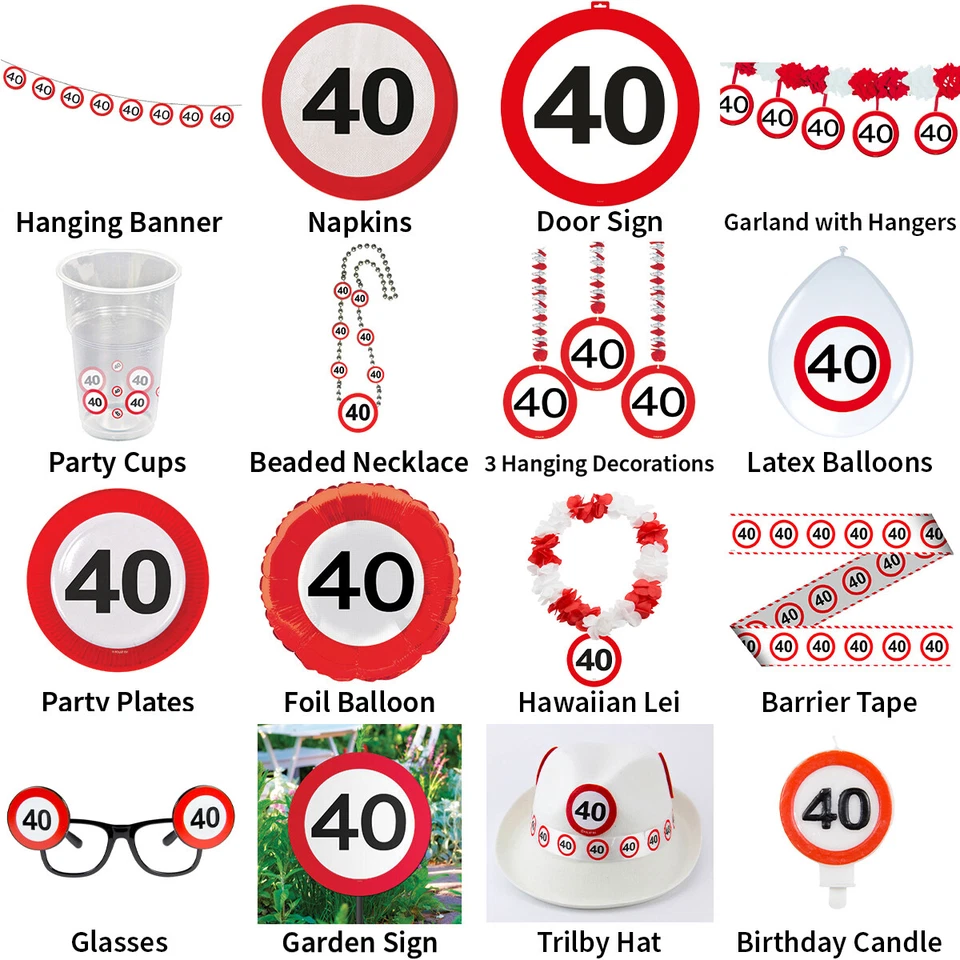 40TH BIRTHDAY TRAFFIC SIGNS THEME - PARTYWARE COMPLETE SELECTION - Image 1 of 1