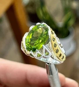 Natural Peridot Ring Green Peridot Handmade Ring With 925 Sterling Silver - Picture 1 of 4