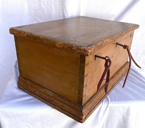 Antique Pine 'Three Lock'  Chest/Trunk--Hand Cut Dovetails--Very Rare Cover