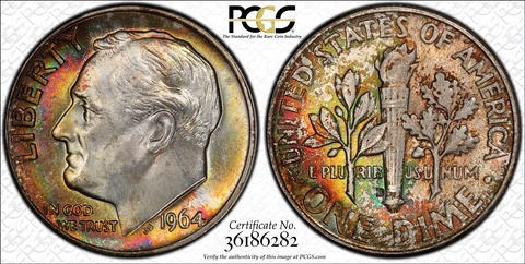 1964-D Roosevelt Dime PCGS MS67 Vibrant Rainbow Toned Gorgeous Multi Color Gem++ Cover
