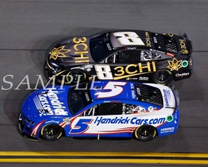 KYLE BUSCH & KYLE LARSON CHEVY'S RACING ON TRACK 8X10 GLOSSY PHOTO - Picture 1 of 1