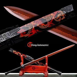 Espada Recta Dragón Rojo Damasco Doblada Acero Afilado Dinastía Han China Jian - Imagen 1 de 10