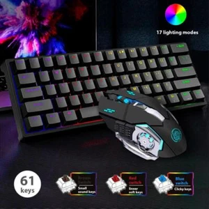61 Keys Mechanical Keyboard Wired USB Mechanical Keyboard LED Wireless Mouse for - Picture 1 of 104