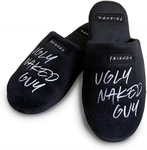 FRIENDS SERIES Matthew Perry "UGLY NAKED GUY" MULE SLIPPERS BLACK UK Size 8-10 - Picture 1 of 1