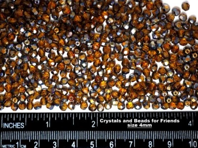 600 Preciosa Czech Glass Fire Polished Round Beads 4mm Topaz Santander Coated - Image 1 of 4