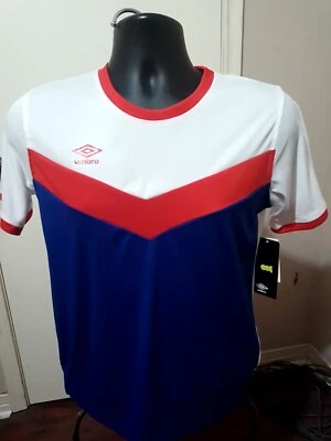 New NWT Umbro Boy's Jersey Athletic T- Shirt XL 14/16 White Red Blue             - Image 1 of 4