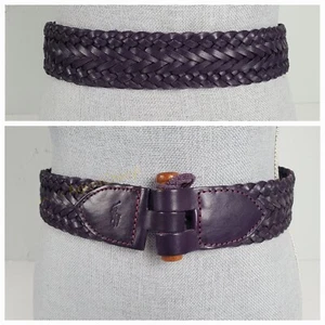 RALPH LAUREN POLO Leather Belt 29" Small Purple Braid Woven Wood Peg Toggle - Picture 1 of 12