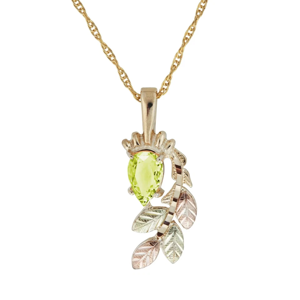 Black Hills Gold Pear Cut Peridot Pendant & Necklace - Image 1 of 1