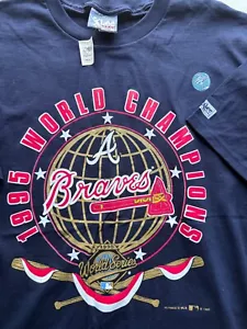 1995 Atlanta Braves World Champs T-Shirt XL TEE WITH-TAGS VTG Tee OLD-STOCK - Picture 1 of 6