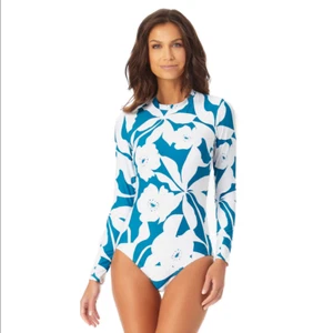 Anne Cole - Long Sleeve Open Back One Piece Rash Guard Swimsuit Size 10 New - Picture 1 of 4