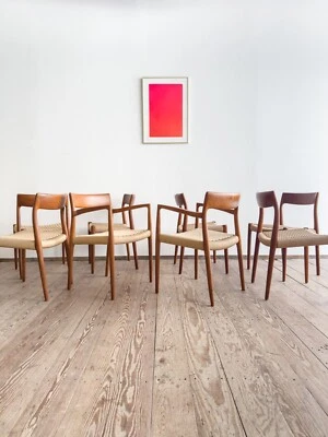 8 Dänische Mid Century Design Stühle, Teak, Niels Møller #57 #77, J.L. Mollers - Bild 1 von 4