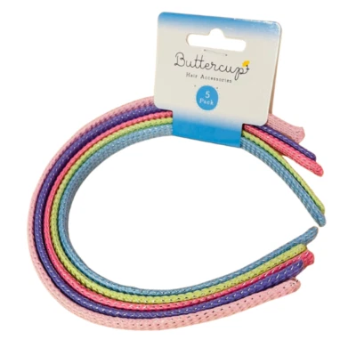 BUTTERCUP GIRLS SOFT FABRIC ALICE HAIR BAND SET - ASSORTED COLOURS PACK OF 5